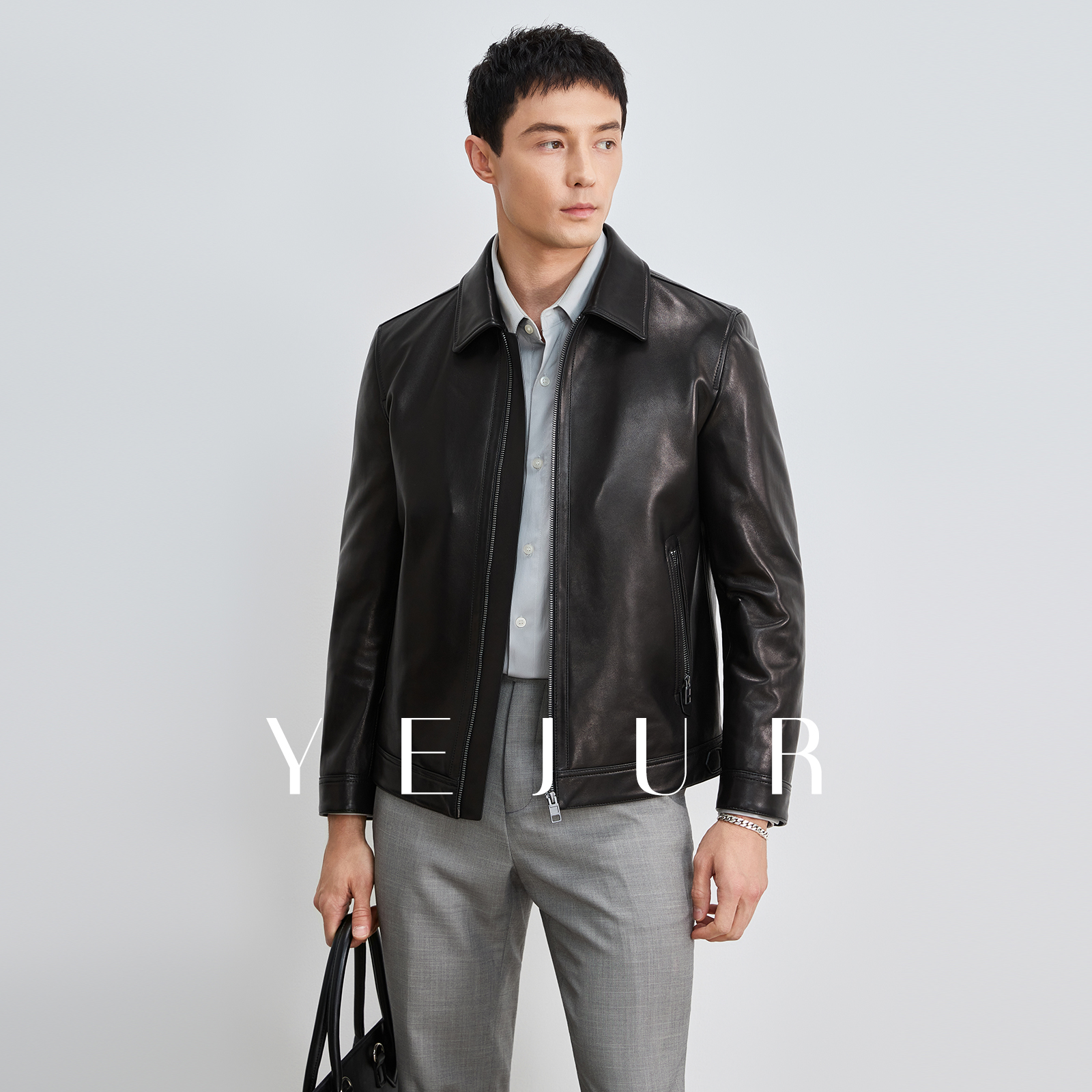 YEJUR 高档绵羊皮真皮皮衣男经典百搭休闲皮夹克时尚秋冬新款外套