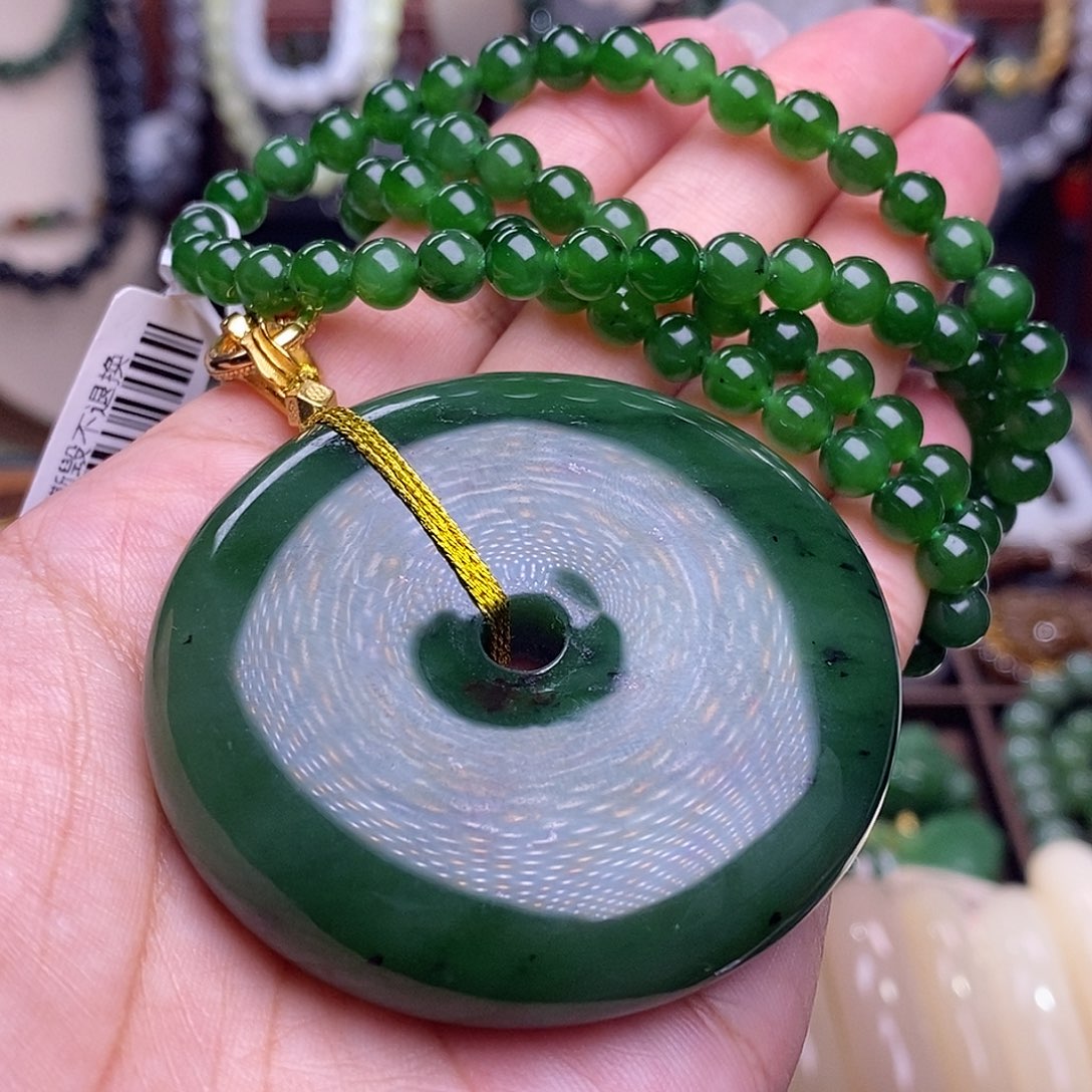 和田玉清货价碧玉平安扣毛衣链6m未镶嵌