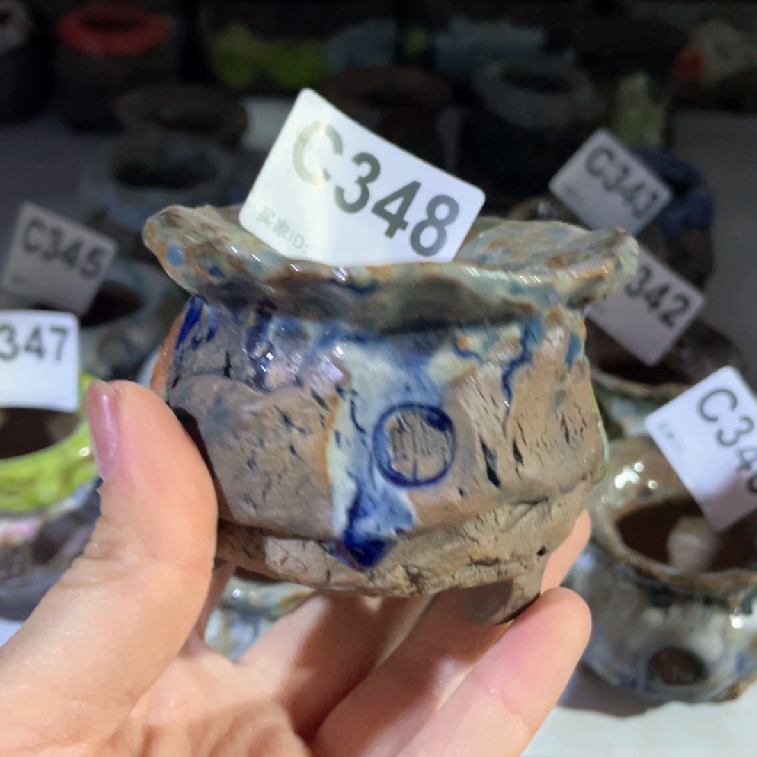 紫砂花盆孤品不规则  油画山石小地雷 外口8