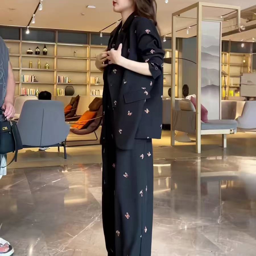 秋季新款显瘦高腰直筒裤修身马甲西服套装女时尚洋气
