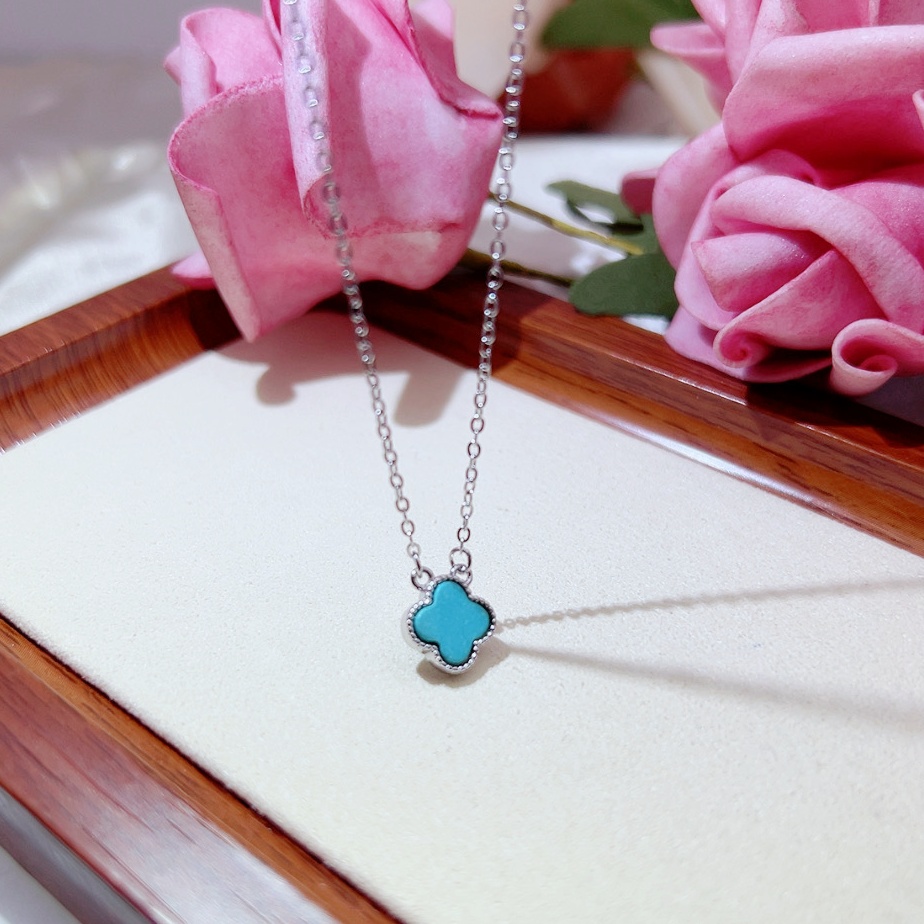 【A1626】绿松石镶嵌项链锁骨链精致四叶草时尚简约