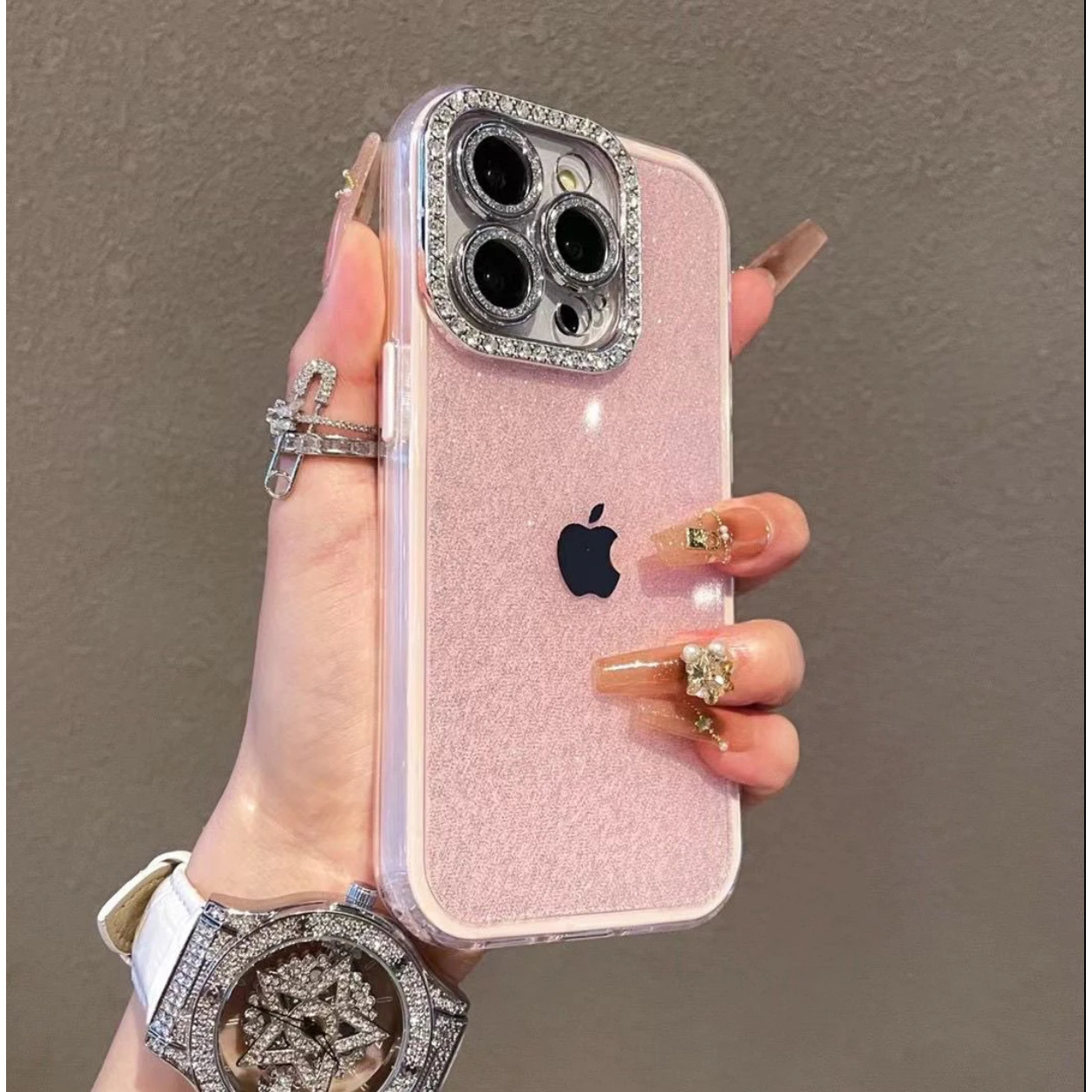 轻奢高级感闪粉镜头适用苹果16手机壳15/14/13/12/11纯色果冻壳女