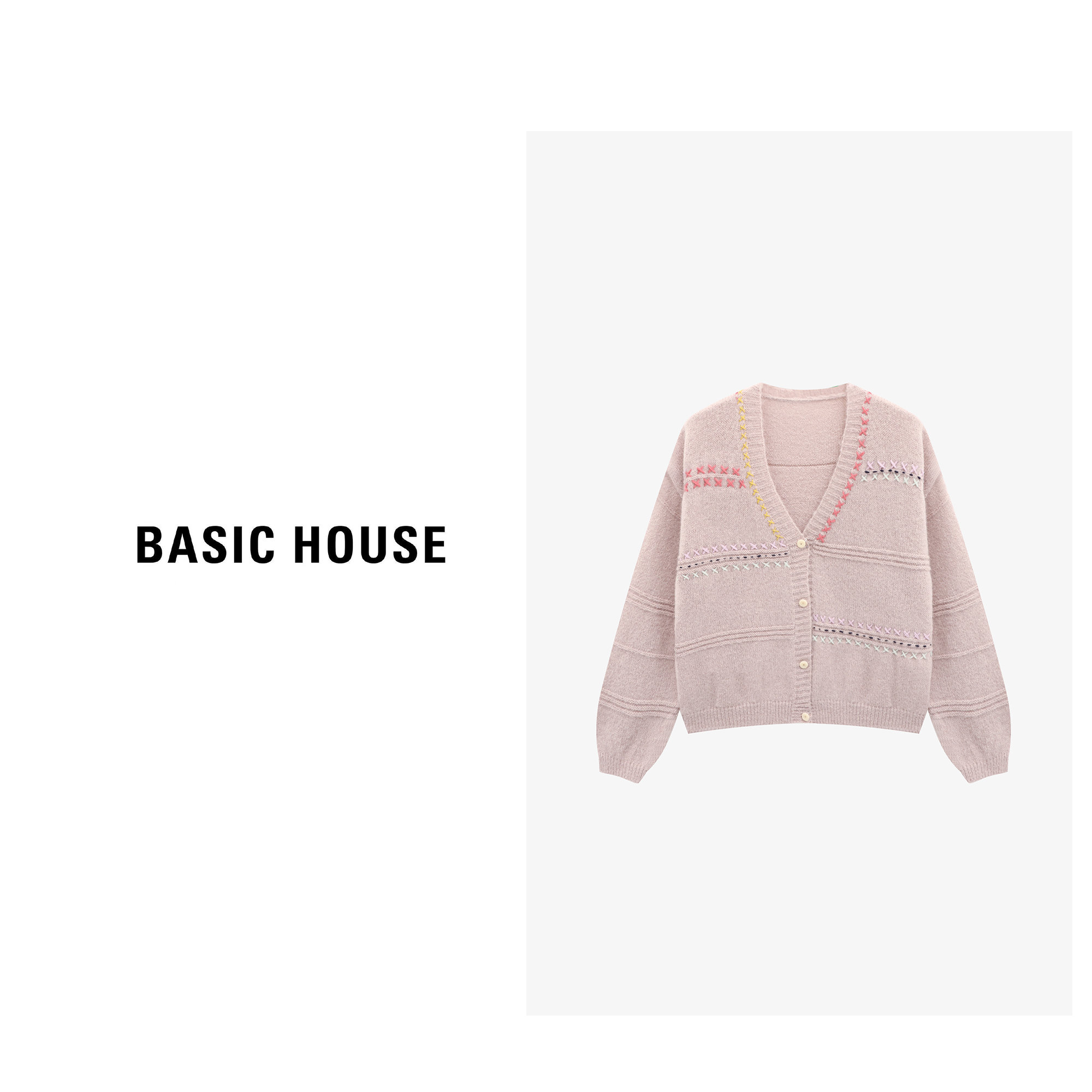 Basic House/百家好刺绣针织松弛慵懒感百搭毛衣-B0625B5JWV2