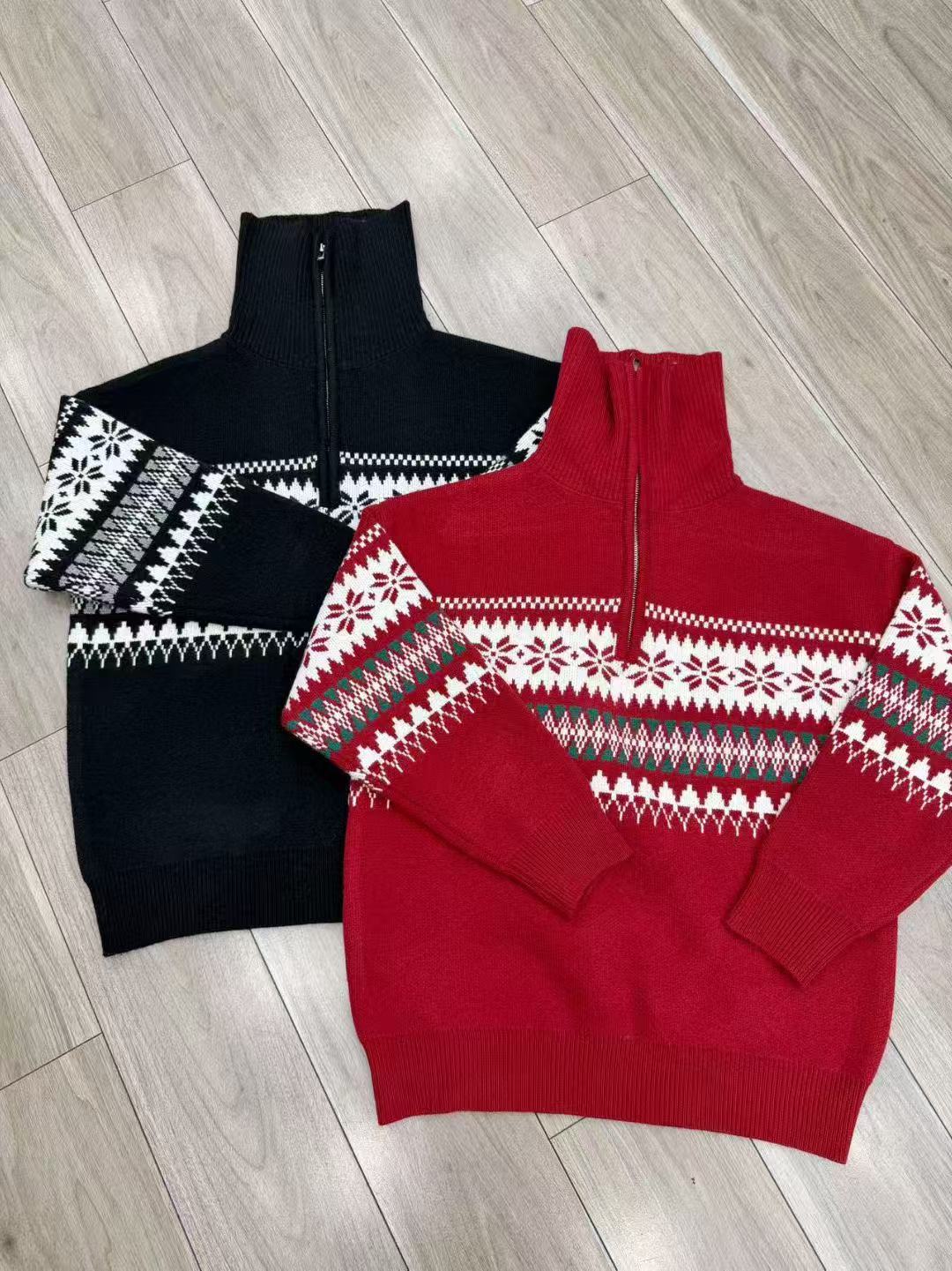 BoyHe原创男装 新款重磅美式高领圣诞节费尔岛图案针织套头毛衣