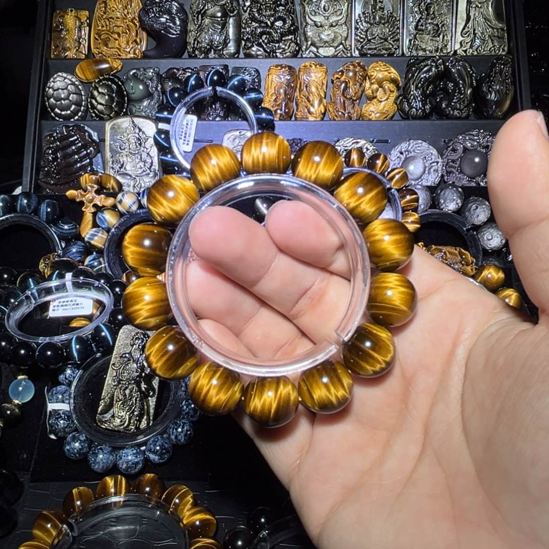 未镶嵌黑曜岩手链观*君天然虎眼石黄虎眼16m高货