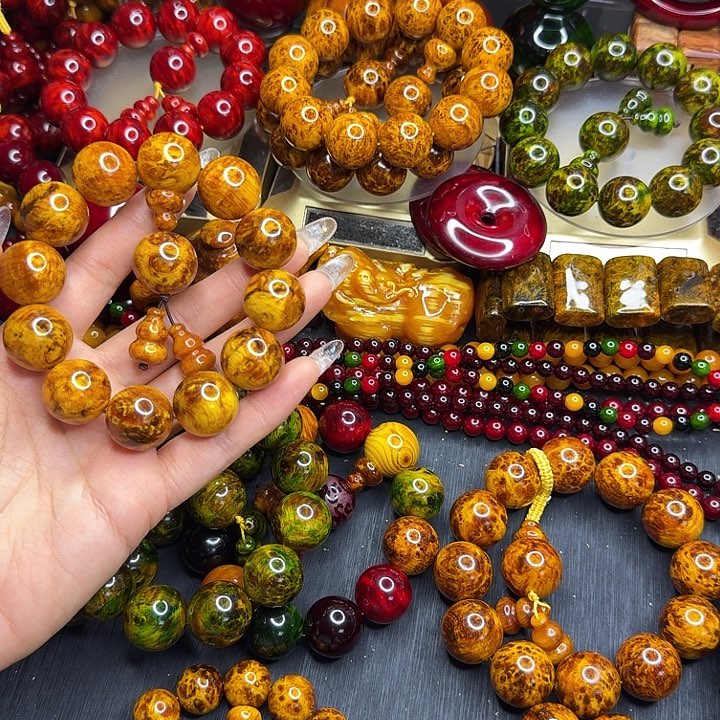 松木琥珀木佛珠手串