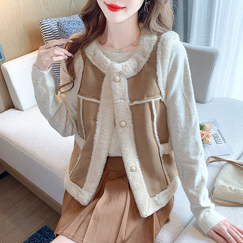 减龄羊羔毛马甲背心女2025秋冬季新款韩版小个子甜美马夹外套上衣