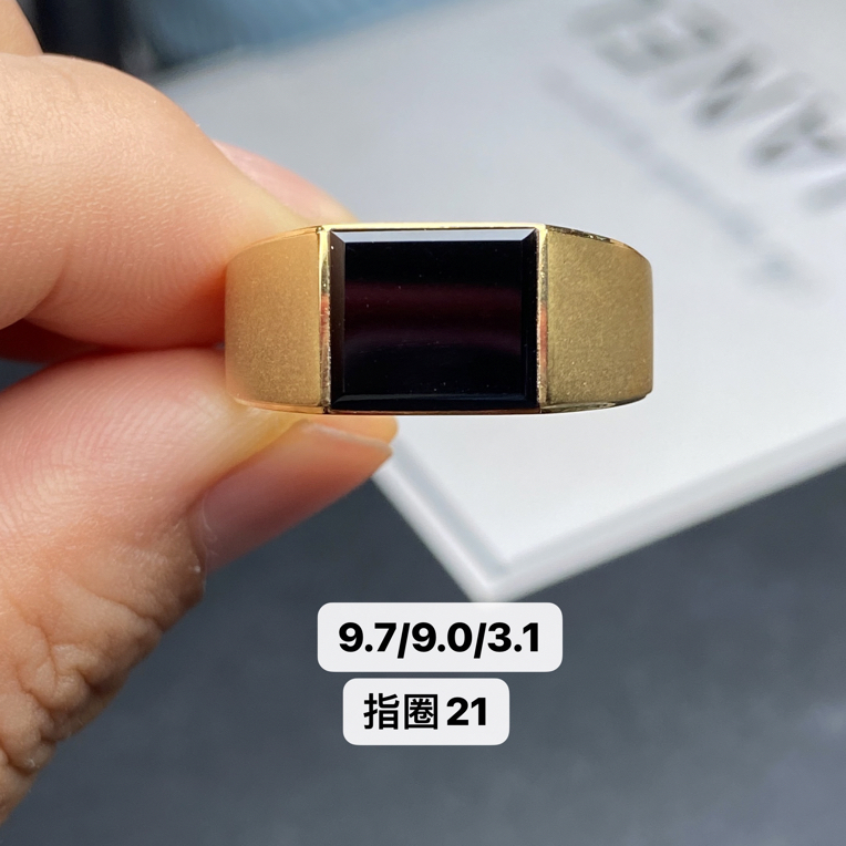 【墨翠戒指】  18k黄金镶嵌 品相饱满大气 尺寸如图一  