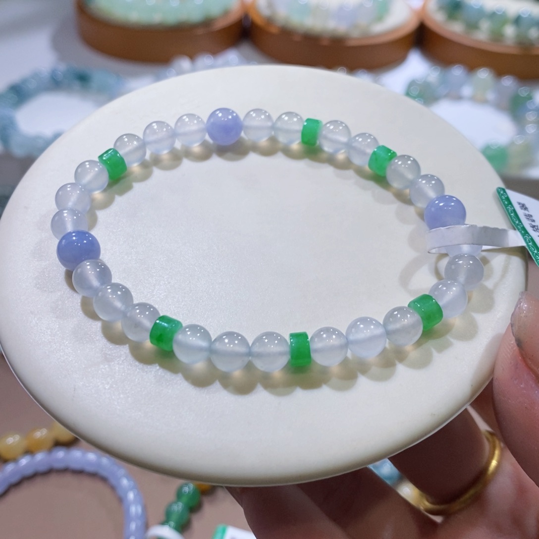 翡翠手链未镶嵌高冰紫罗兰拼色