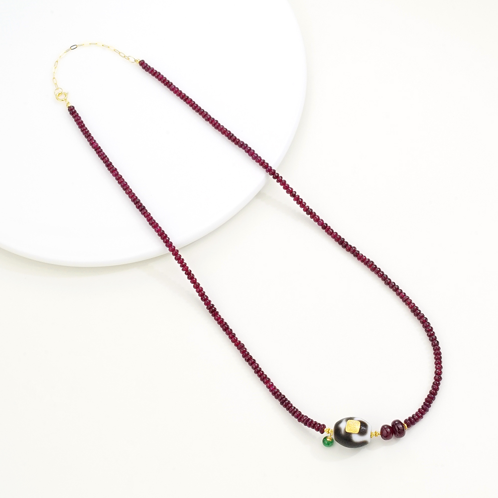 孤品18K珠珠红宝石项链46444