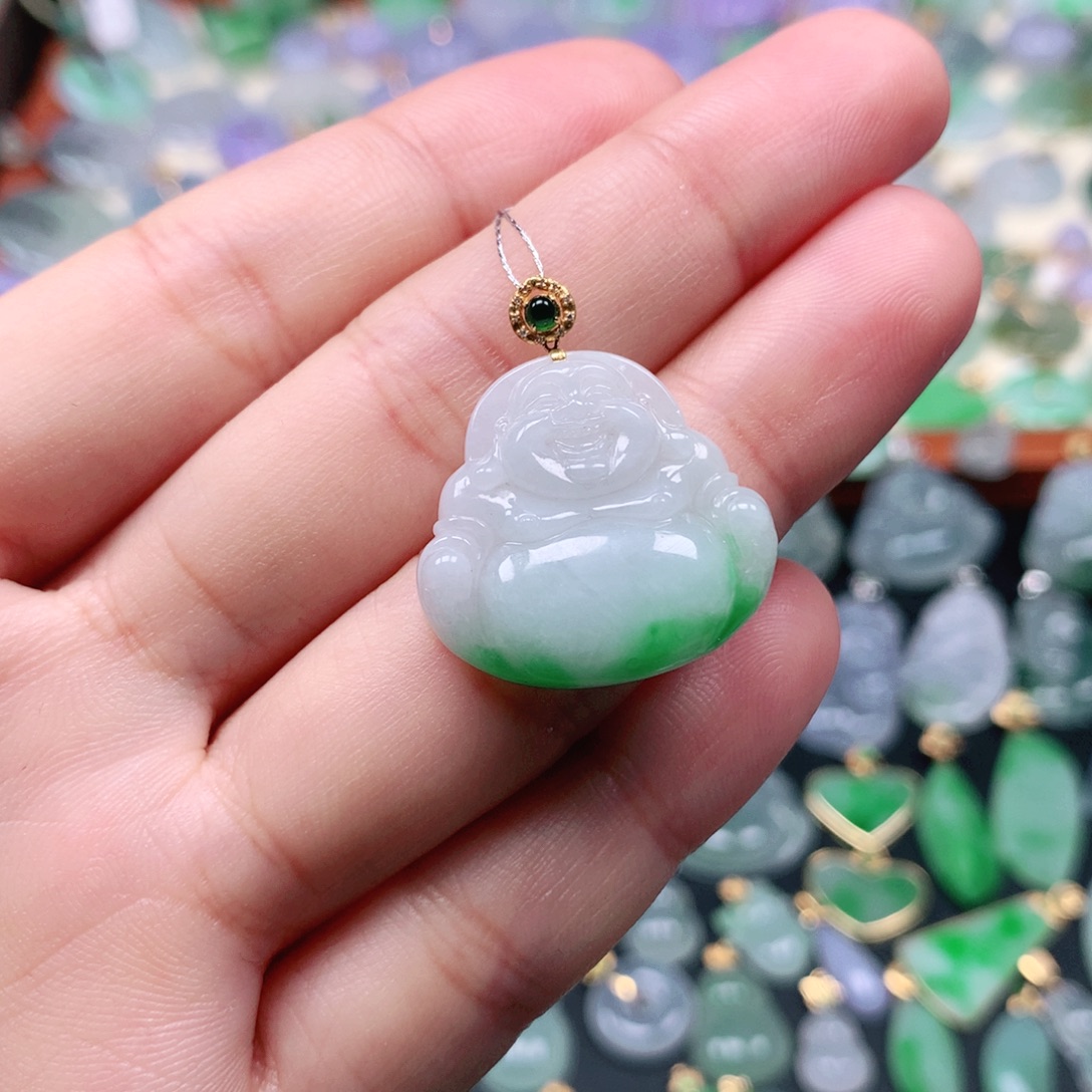翡翠18K金镶嵌吊坠(不含链)