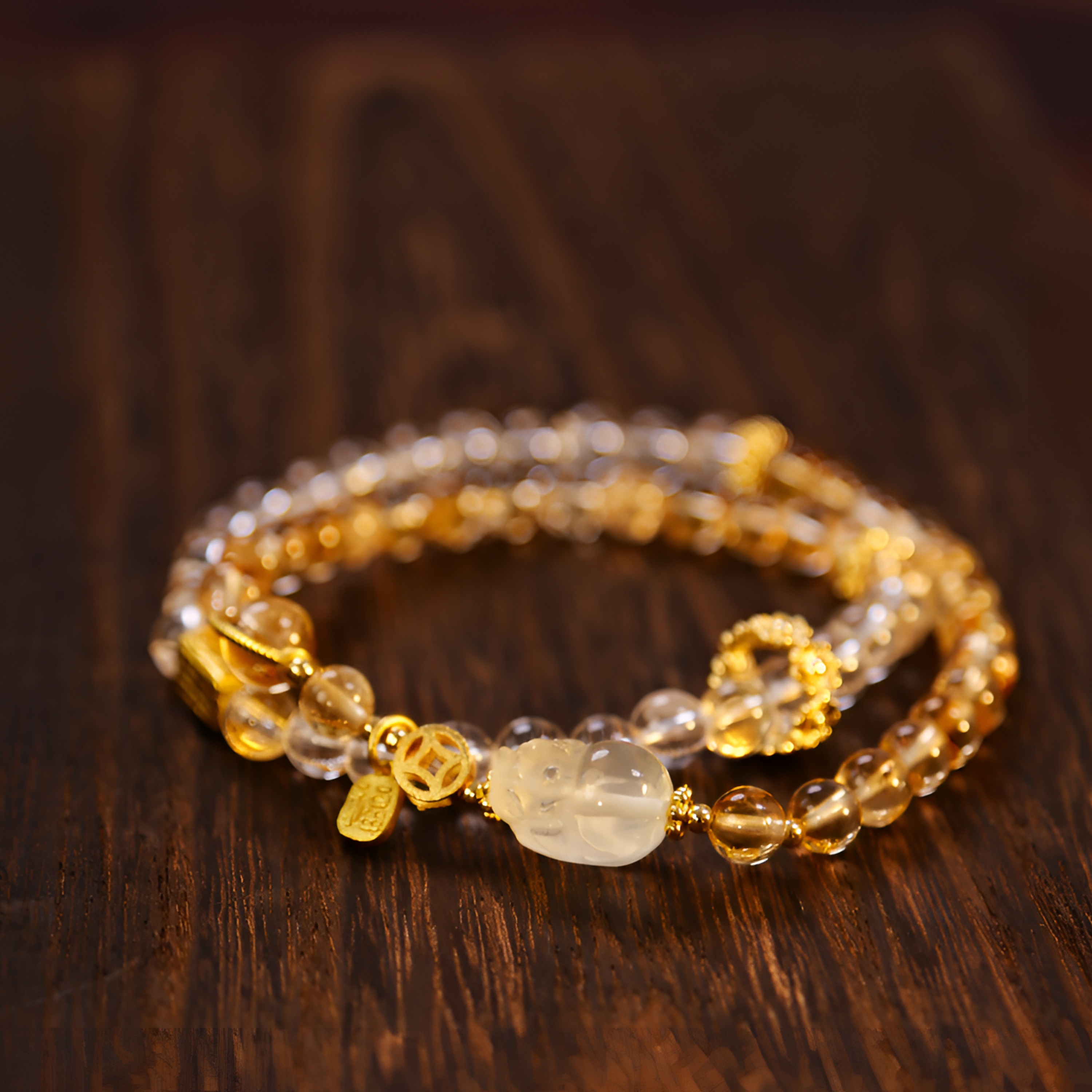 【吞金兽2.0】6mm 黄塔晶 白水晶 水晶手链设计款 K102