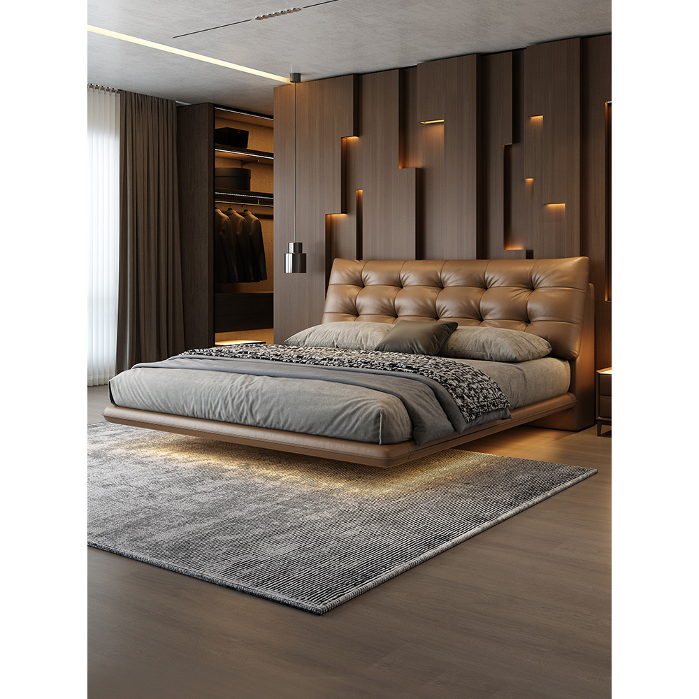 意式极简齐边悬浮床主卧软包双人床高档大气简约婚床意式真皮床