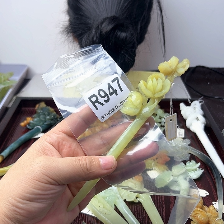 蛇纹石玉发饰合金晨**光