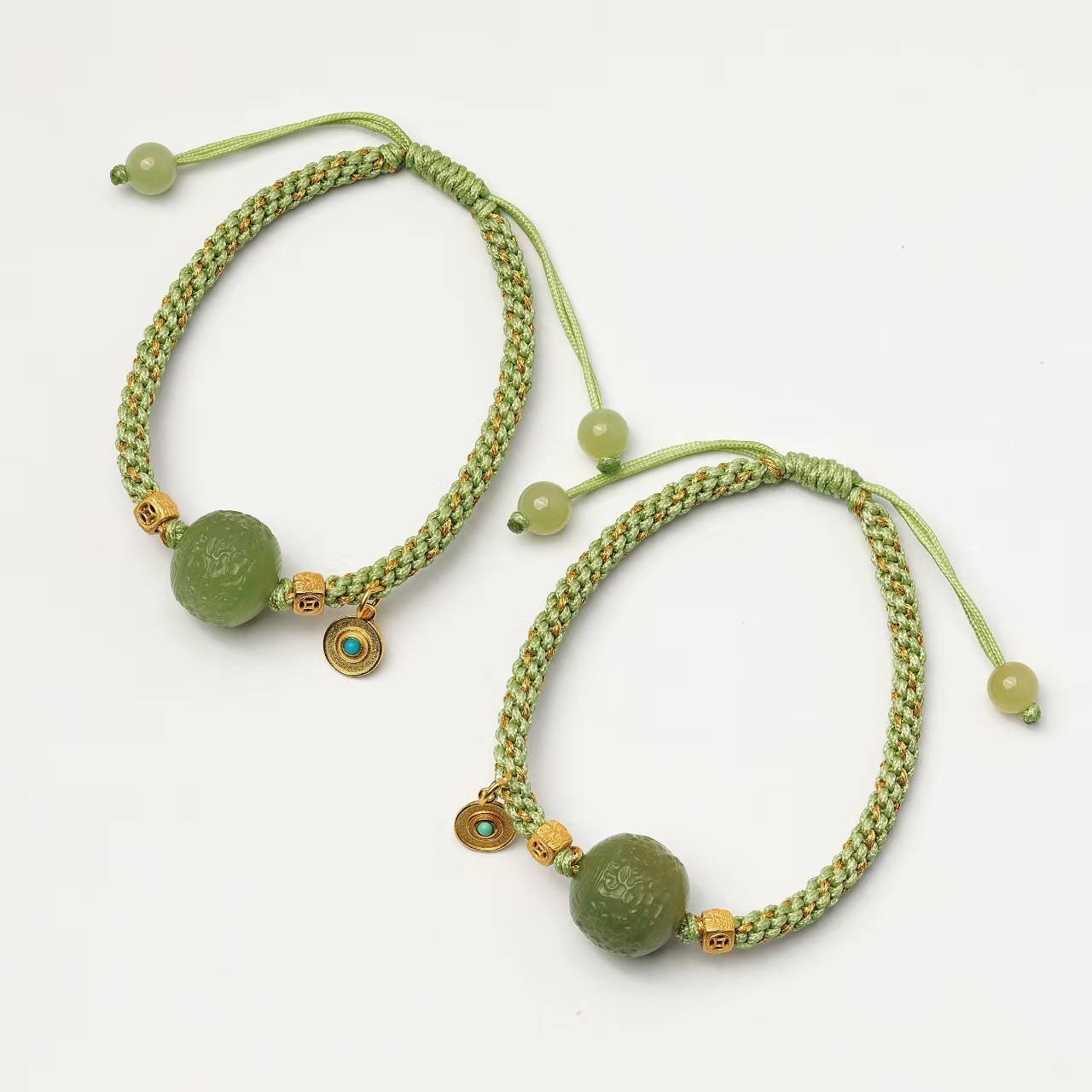 预售新疆和田玉绿黄龙珠手绳RB242876尺寸约13mm多样发发一件