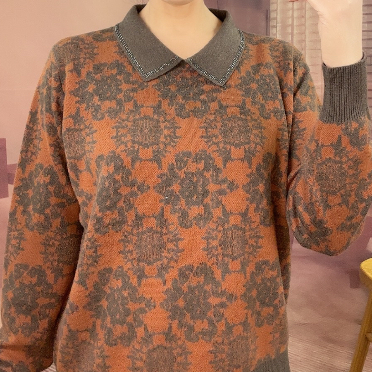 2025新款杭州正品翻领欧花秋冬款时尚气质毛衣短衫