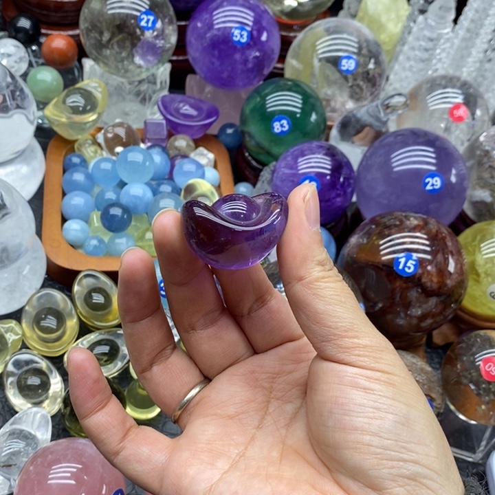 冷***猫石材天然紫水晶元宝