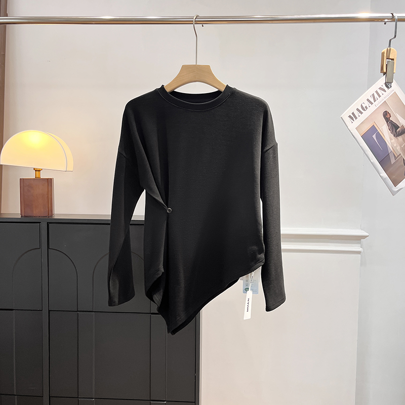 宝丫轻奢 女式T不对称拼接休闲圆领打底衫Z451