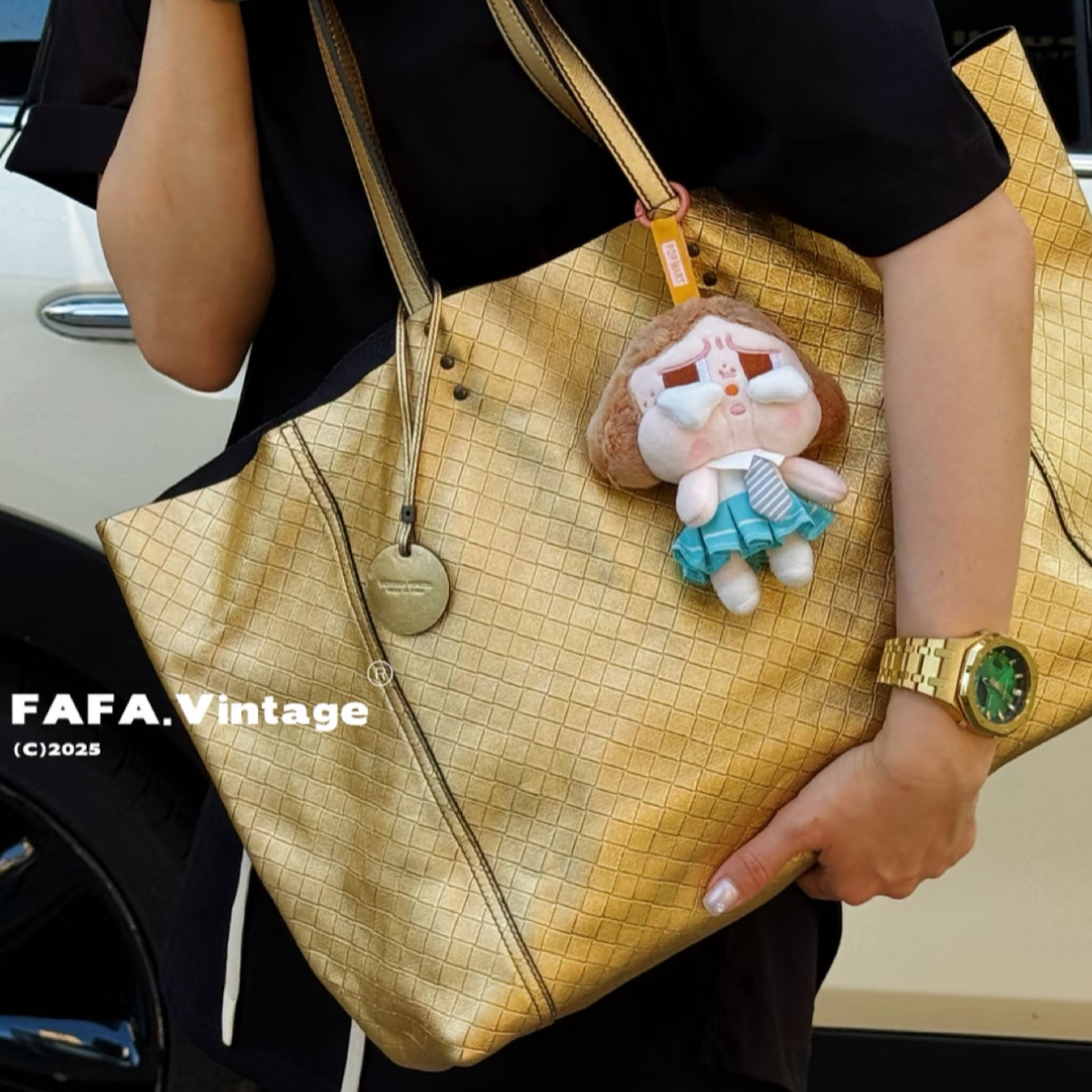 95新 BOTTEGA VENETA/葆蝶家 發發中古·金色编织托特 手提单肩包