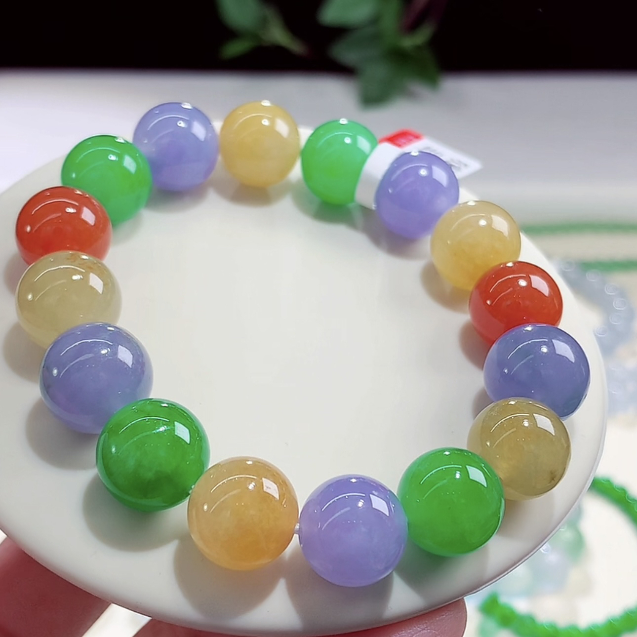 梦幻缤纷浓彩色彩虹色多宝缅甸A货翡翠高端高品质手串卡13.1mm