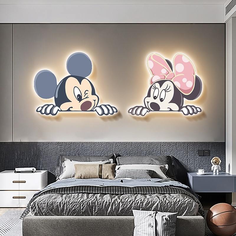 创意温馨儿童房装饰画米奇挂画带led氛围灯画男孩女孩房卧室壁画