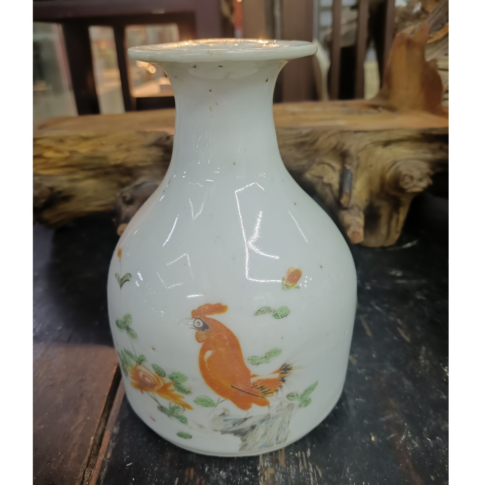 景德镇五彩金鸡独立花瓶有修家居陈设摆件