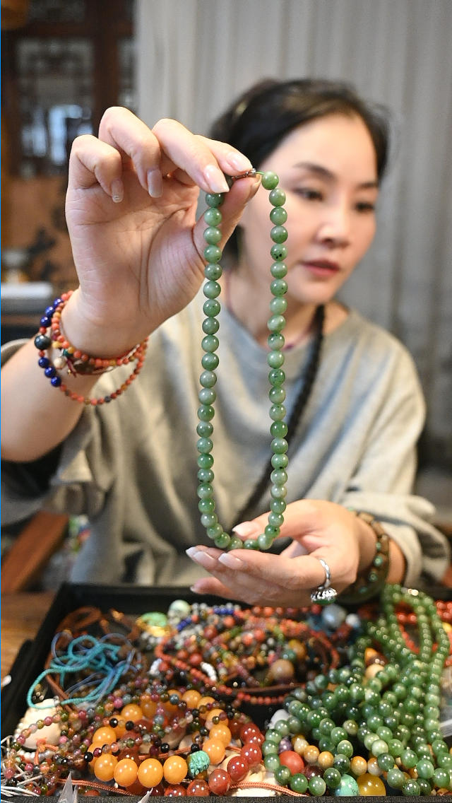 合金珐琅项链 茶-青绿色圆珠项链