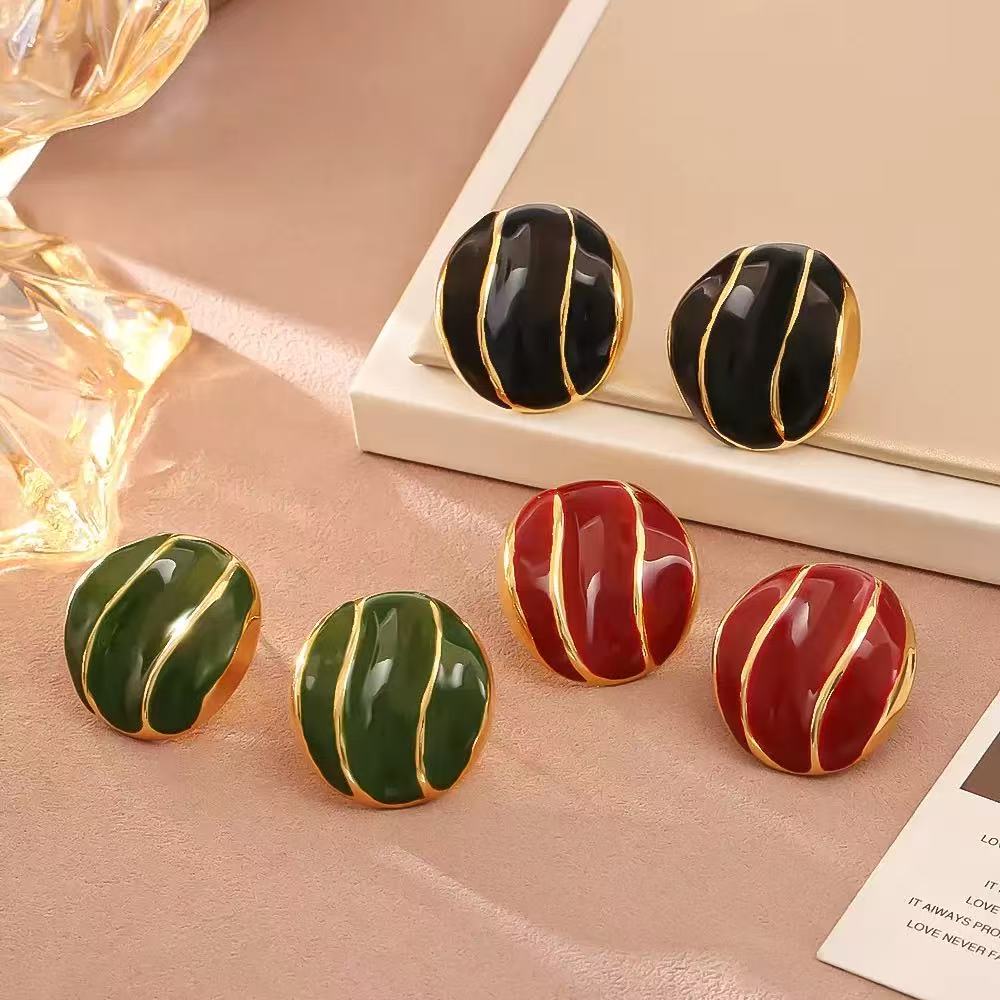 黄铜耳饰 韩国复古港风滴釉耳钉小众设计不规则几何珐琅时尚简约