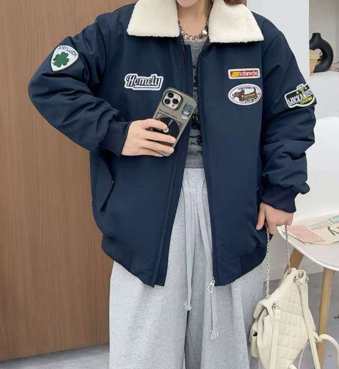 Y1189藏蓝翻领厚款冬季外套1156