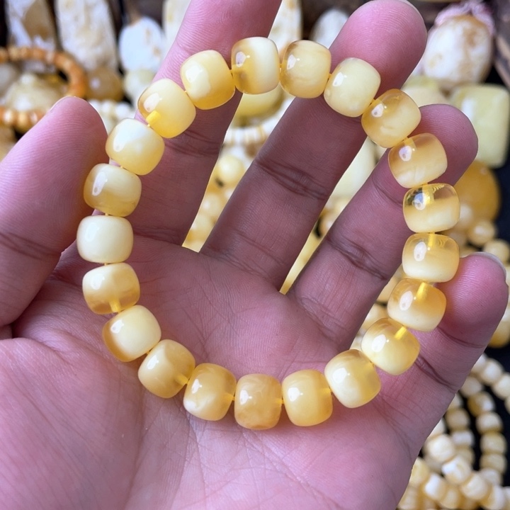 琥珀手串未镶嵌10+俄料金白聚宝盆精工老型手串