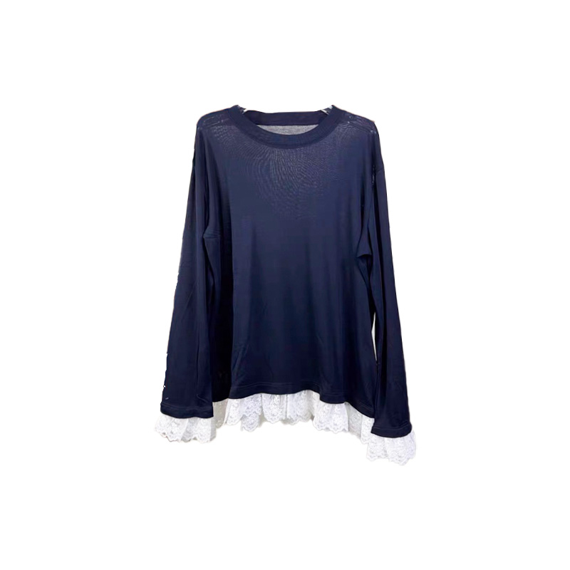 南油小众设计师新品荷叶边净版长袖T恤