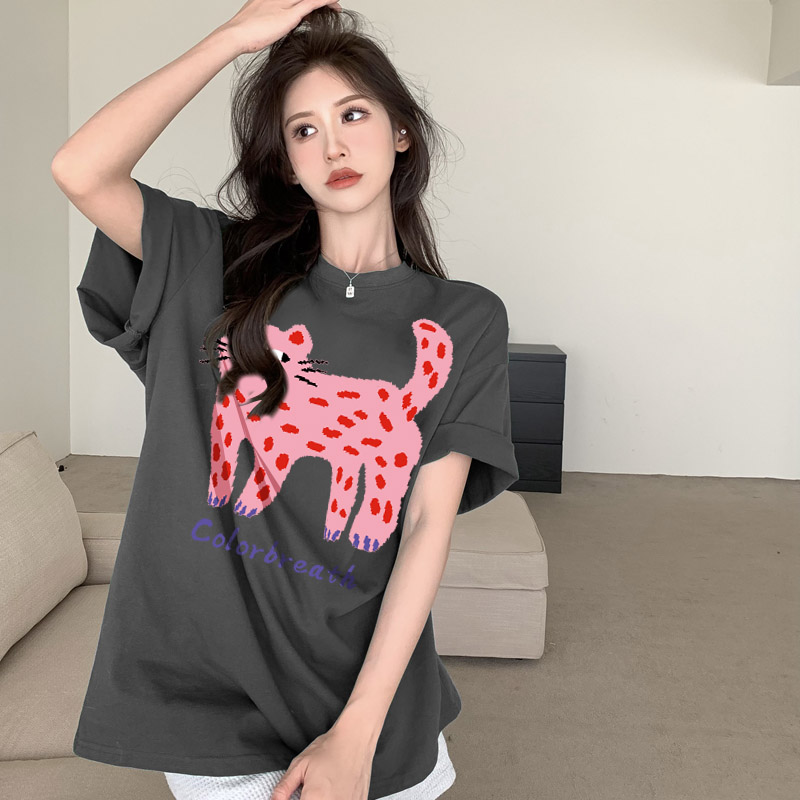 米奇前后图案港风ins潮牌百搭t恤上衣洋气女装纯棉短袖情侣装半袖