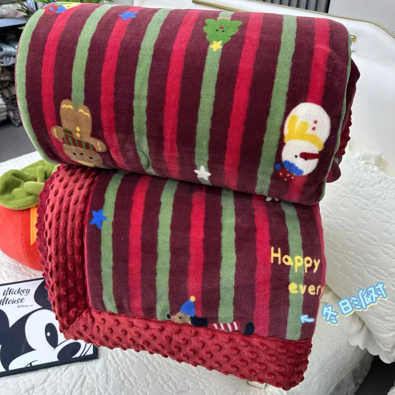 冬日派对-高克重牛奶绒单人/双人豆豆被可机洗加厚