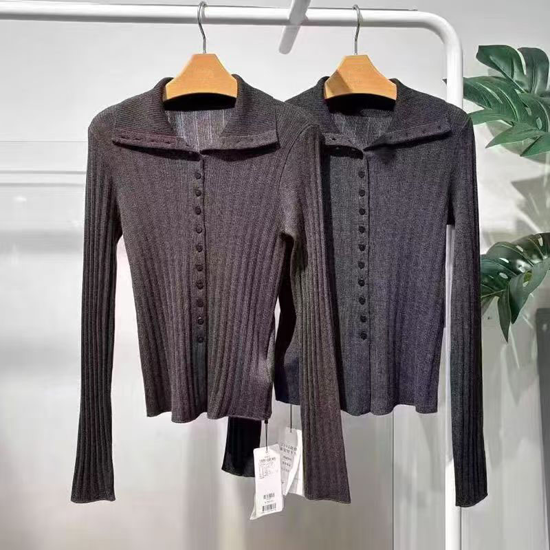 MM商场同款2025秋冬新款显瘦高领长袖针织衫开衫翻领上衣女4071