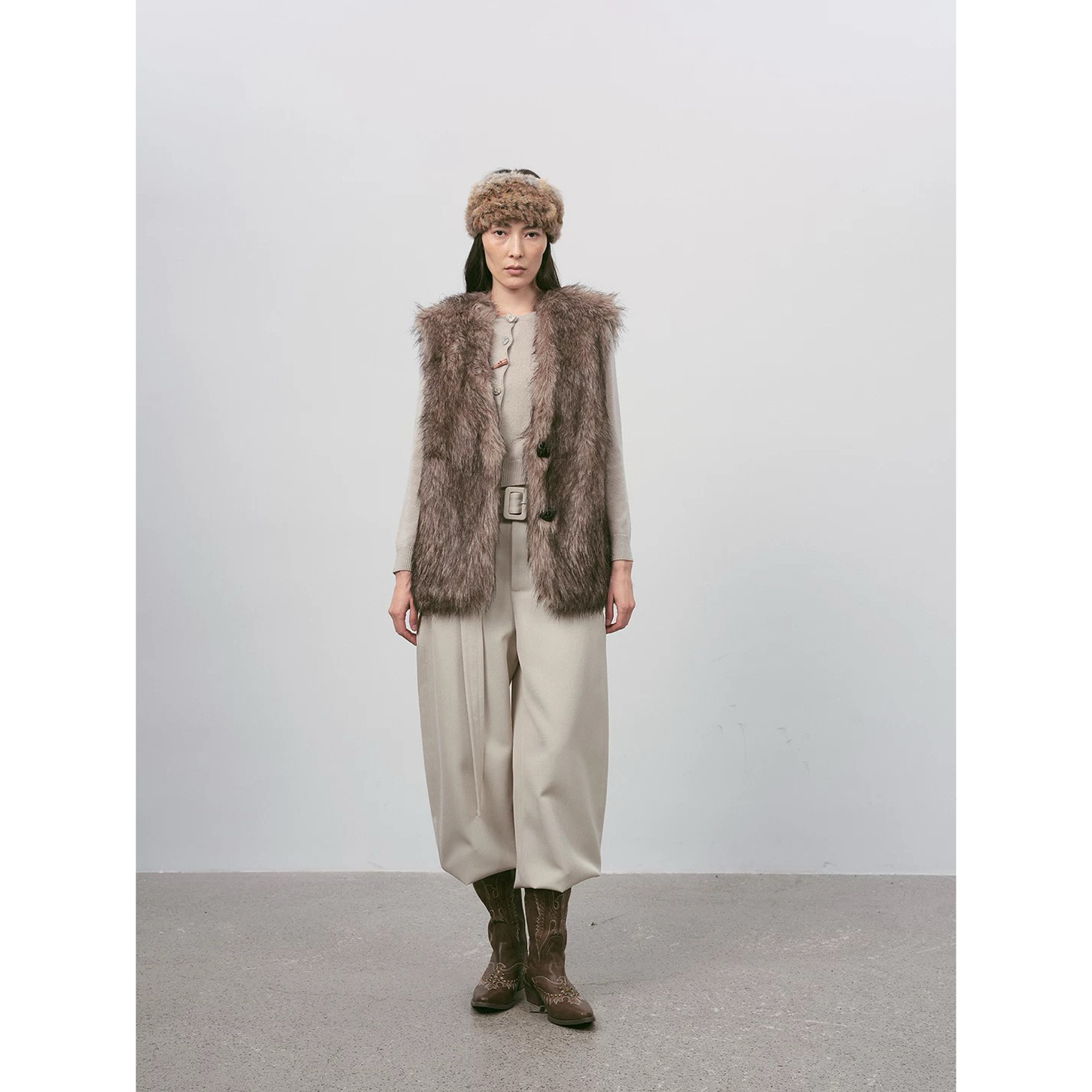 MESTRIO 设计师品牌 25秋冬新品 长毛拼皮款马甲外套 