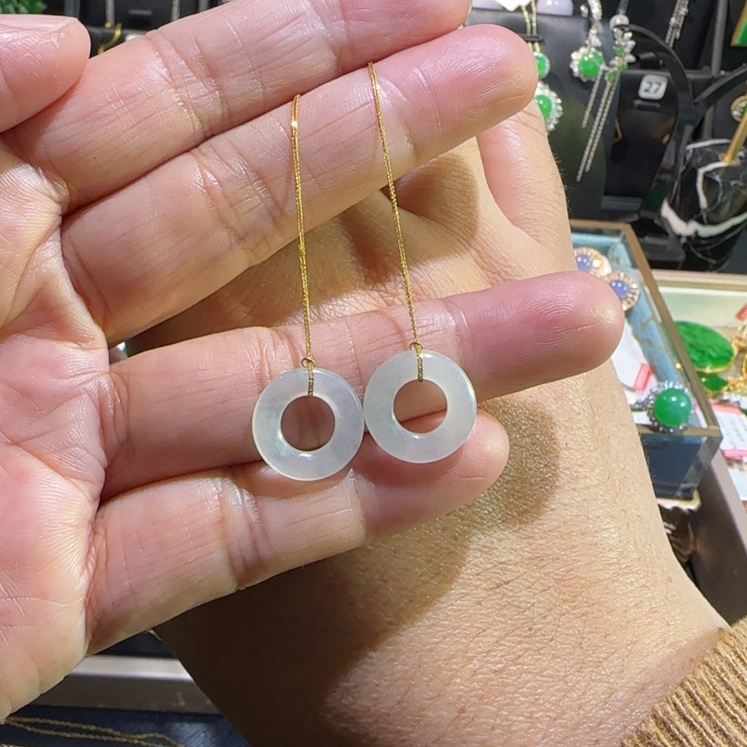 翡翠18K金镶嵌颈饰耳线