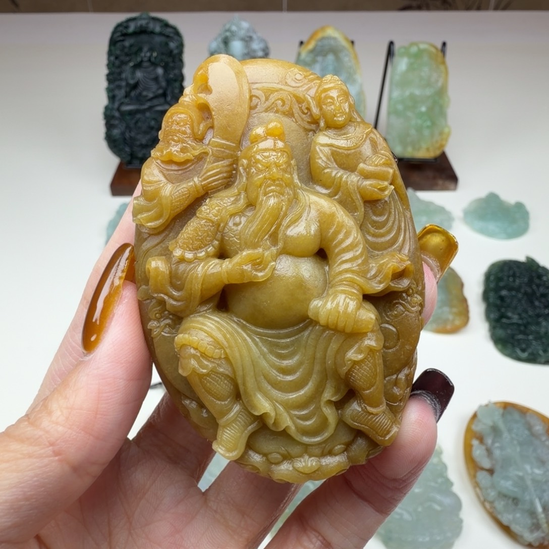 定制翡翠未镶嵌三人神像