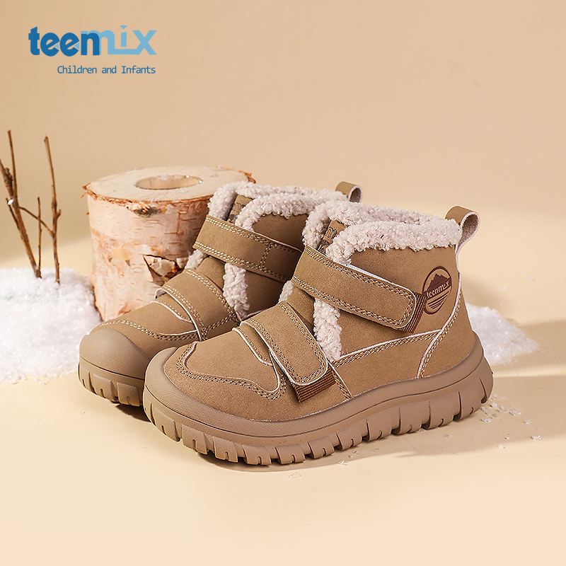 天美意儿童2025冬季新款女童加绒二棉鞋小孩高帮毛毛鞋大童3209