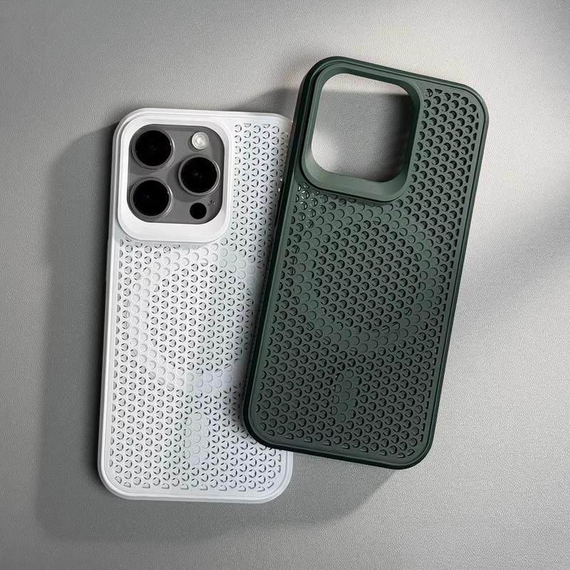 适用iPhone16蜂窝网孔散热透气手机壳苹果15磁吸超薄简约保护套14