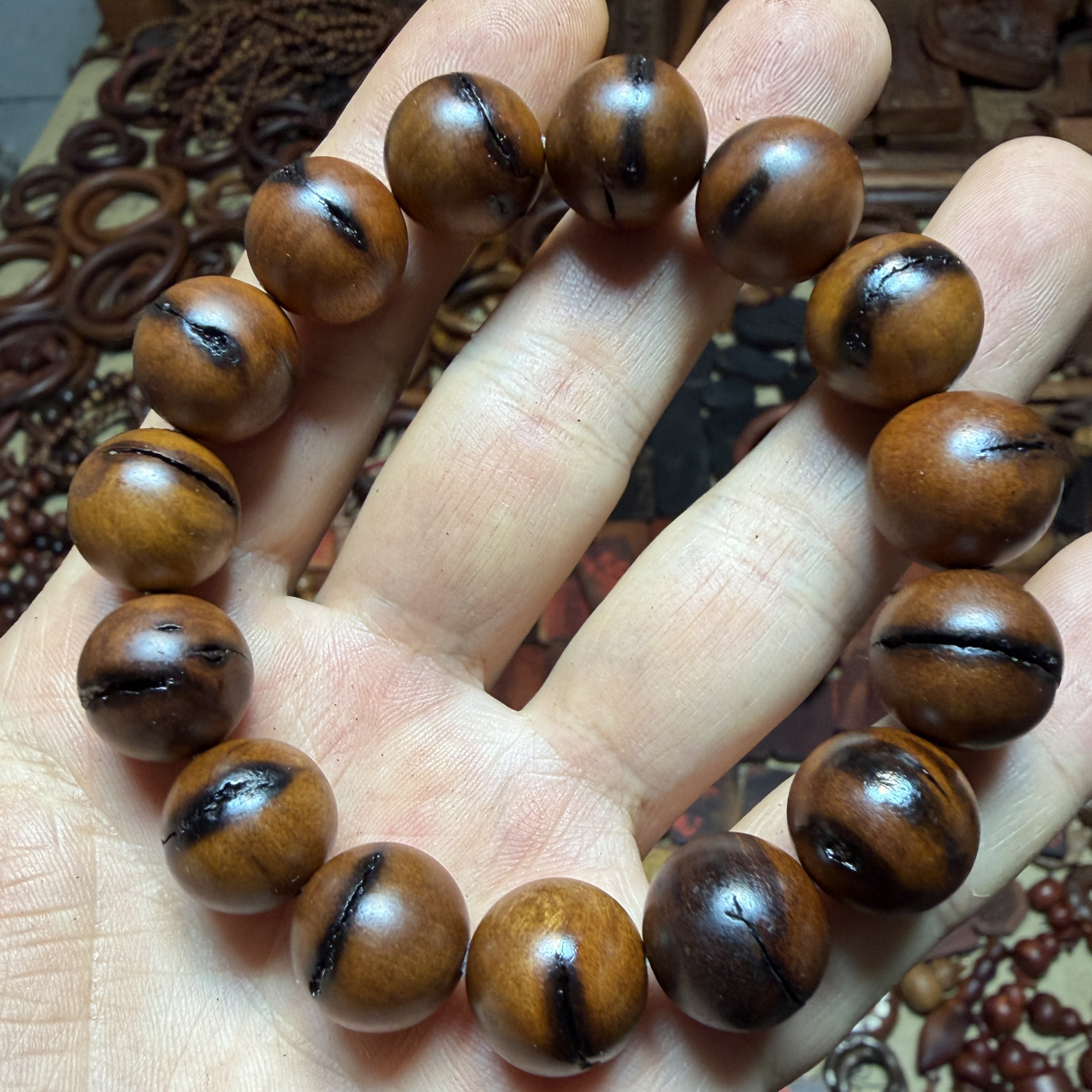 非金属木质手链 天然保真雷击枣木雷纹天眼天目1.5单圈摆件