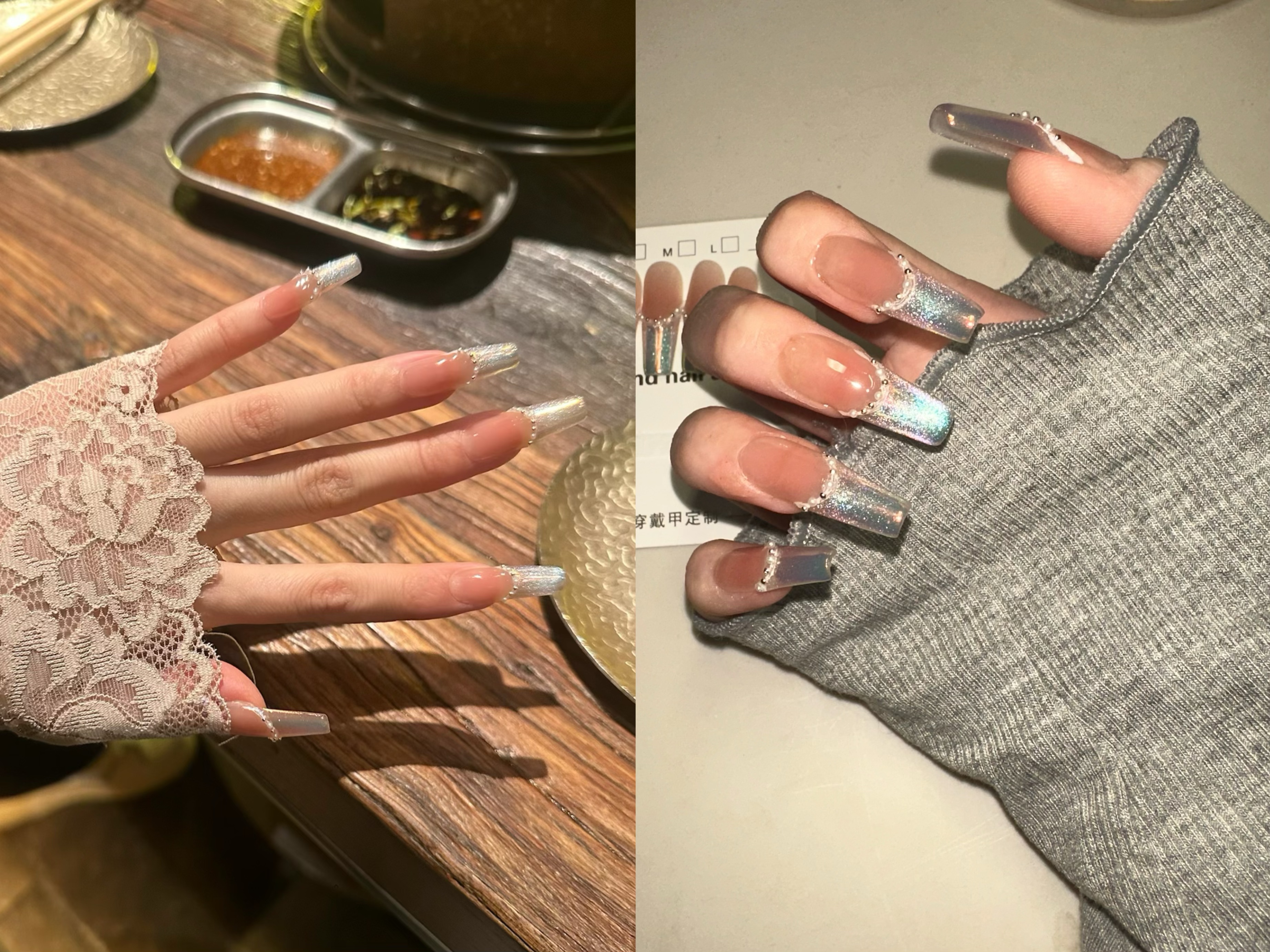 清新海盐蓝手工穿戴甲日常百搭可爱彩色猫眼指甲贴
