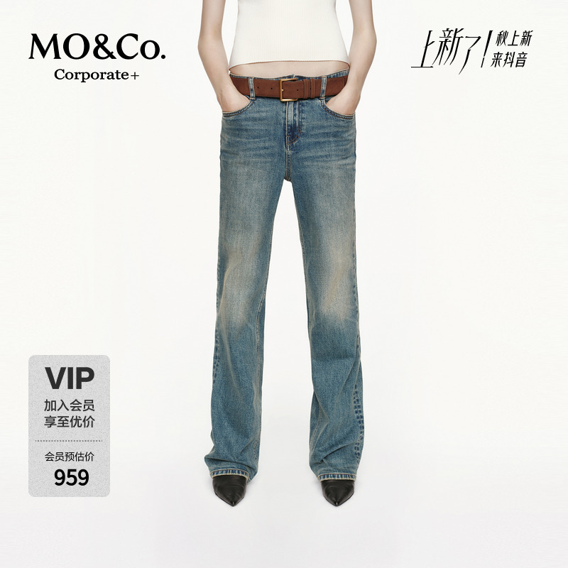 【C+系列】MOCO牛仔裤2025秋新品怀旧洗磨蓝低腰微喇MBE3JEN005