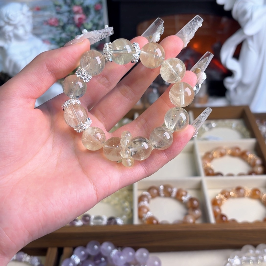 水晶手串18K金镶嵌黄水晶