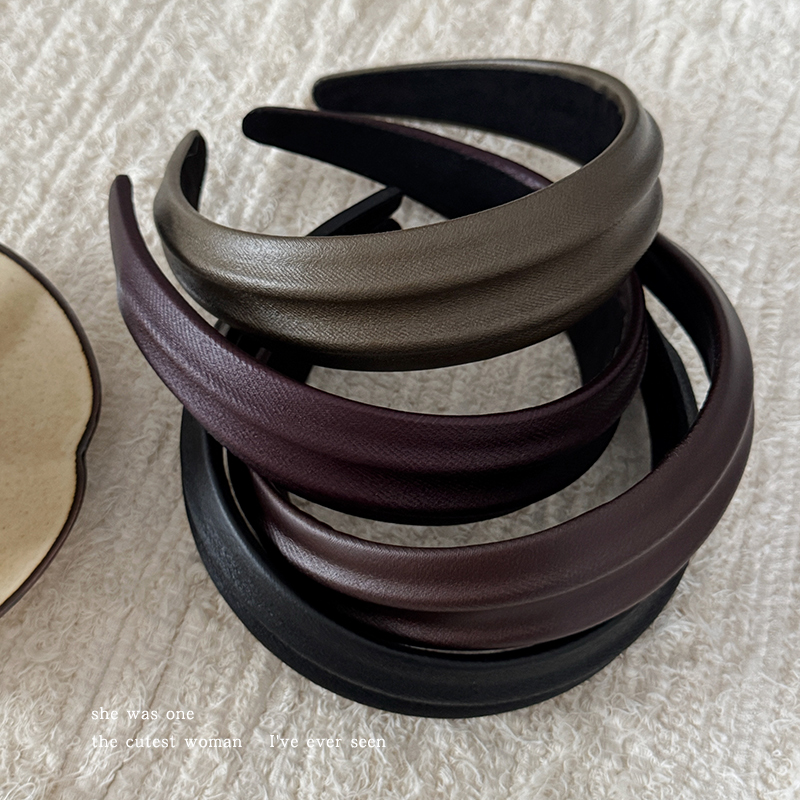 秋冬美拉德皮质发箍简约气质纯色百搭高颅顶法式头箍女宽边优雅