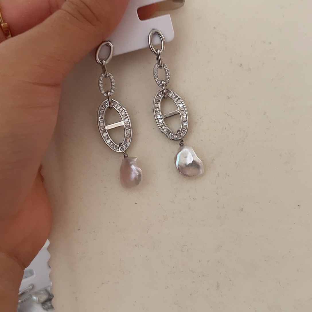 合金淡水珍珠耳饰