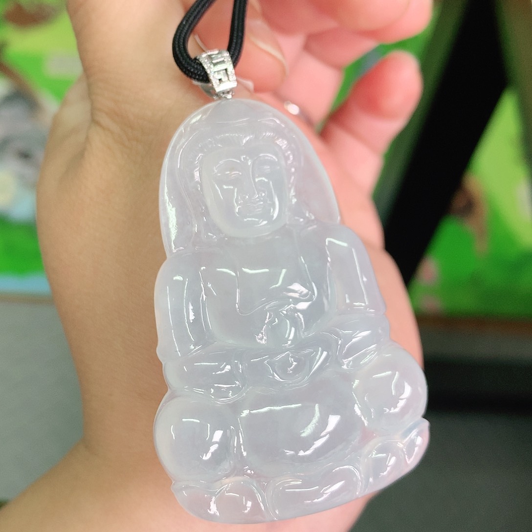 翡翠颈饰18K金镶嵌冰胶大观音60*40*6