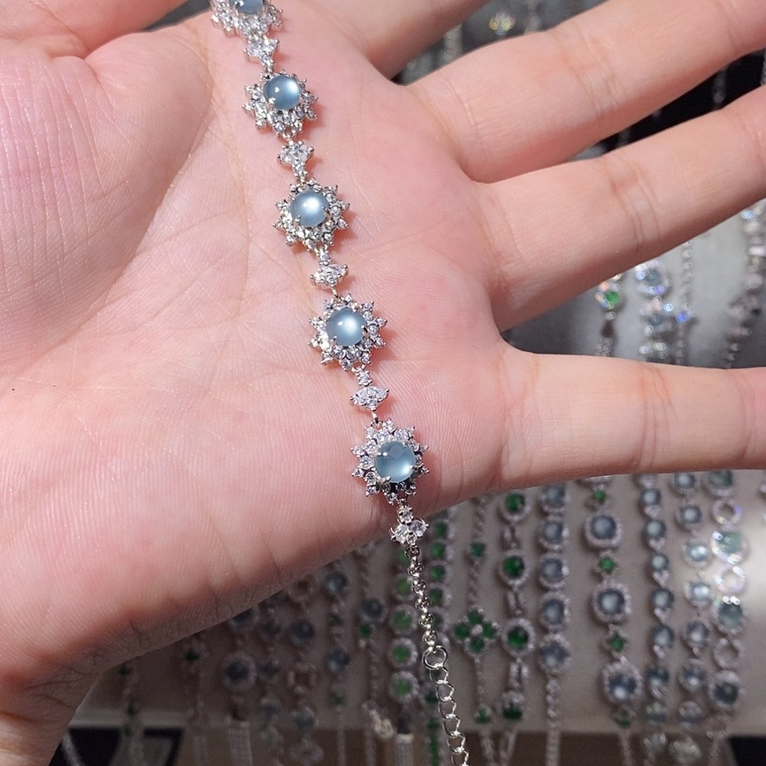 银S925镶嵌手链翡翠k j j j