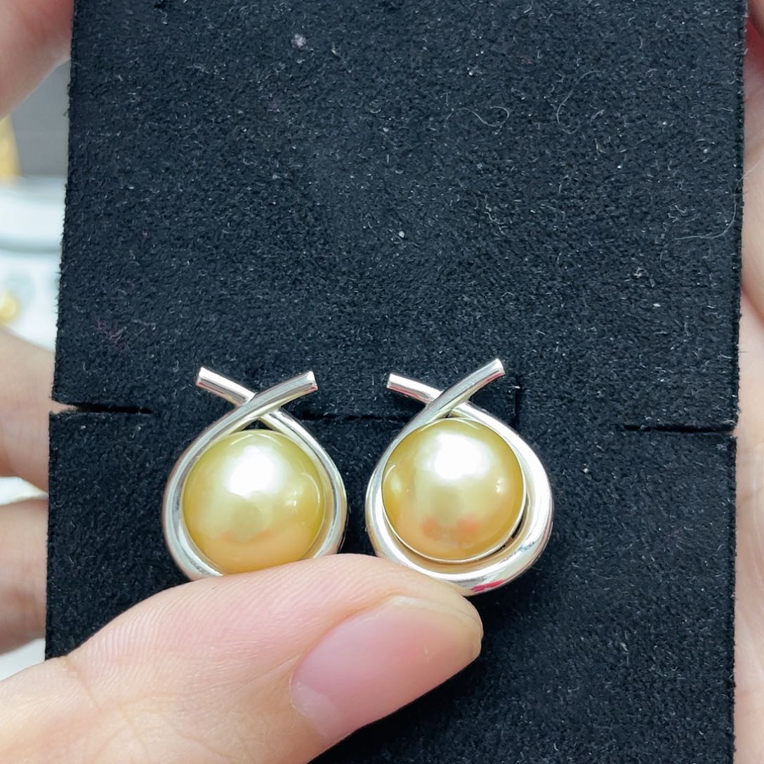 海水珍珠耳饰银S925镶嵌