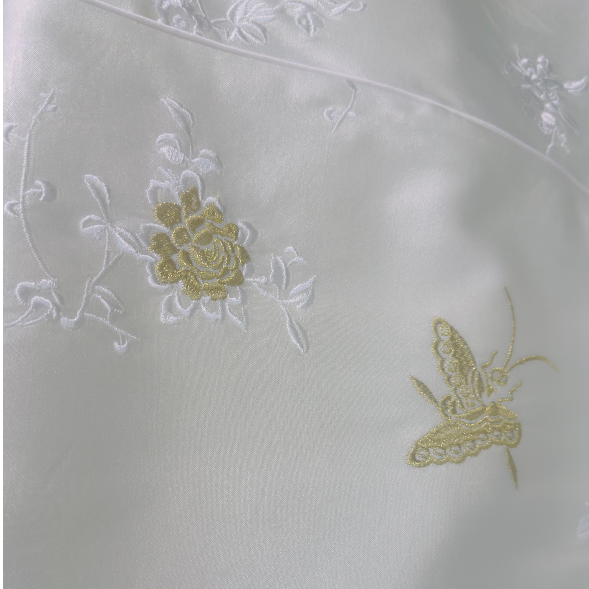 深圳南油 新中式人丝醋酸超美烫金提花缎袖口斜襟圆领衬衫春季