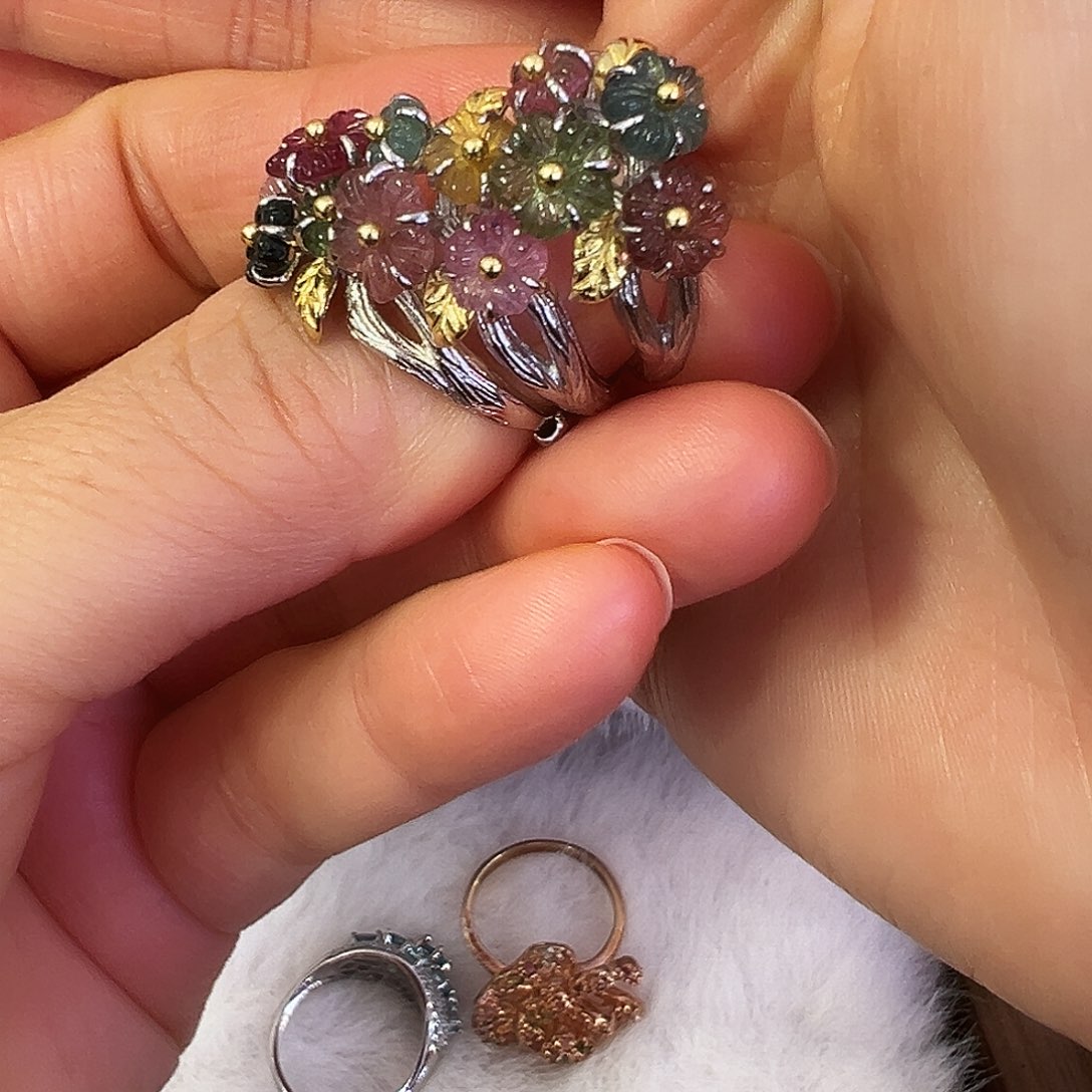 脸***圆碧玺银S925镶嵌戒指